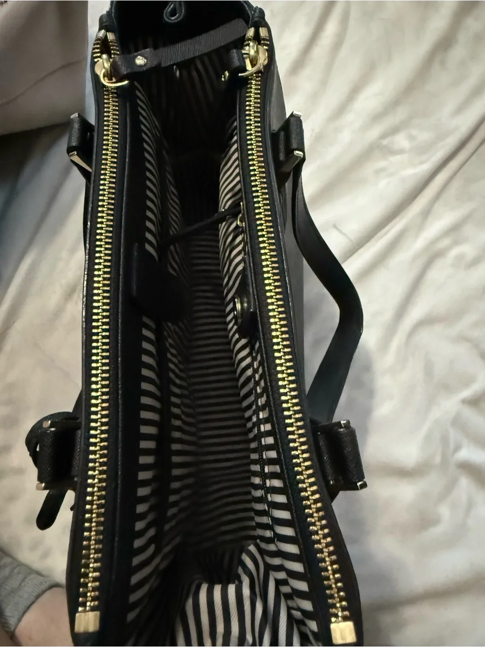 kate spade Black Leather Double-Zip Satchel with Gold Hardware